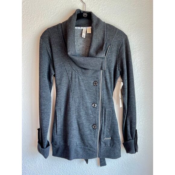 NWT Element Wood & Thread Asymmetric Zip Up Knit Cowl Jacket in Dark Grey Size M - Picture 2 of 12